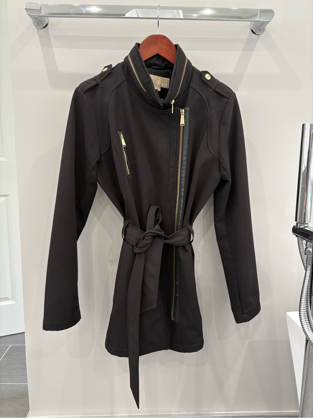 Michael Kors Black Trench Coat with Gold Hardware